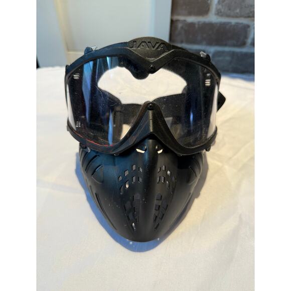 Java Black Paintball Face Mask Clear Lens Shield GUC Plastic - Picture 2 of 5